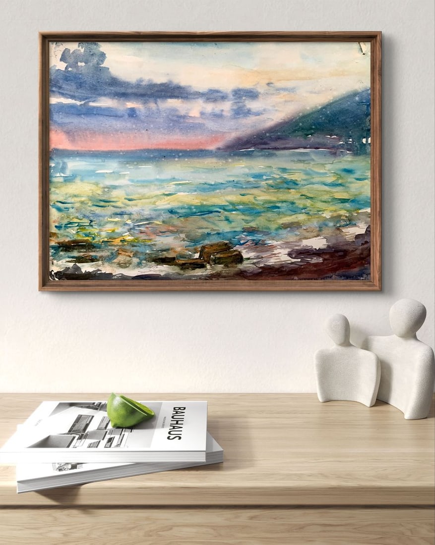 Watercolor painting Orange Sunset Unknown artist - 3