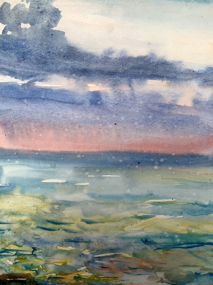 Watercolor painting Orange Sunset Unknown artist - 4