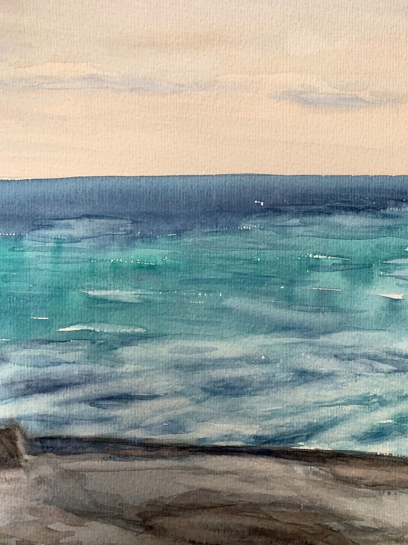 Watercolor painting Evening sea tide Unknown artist - 10