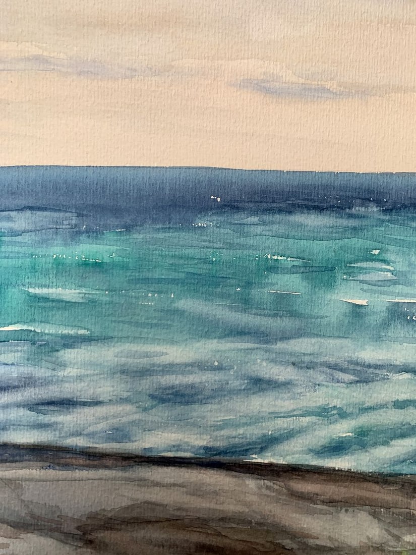 Watercolor painting Evening sea tide Unknown artist - 11