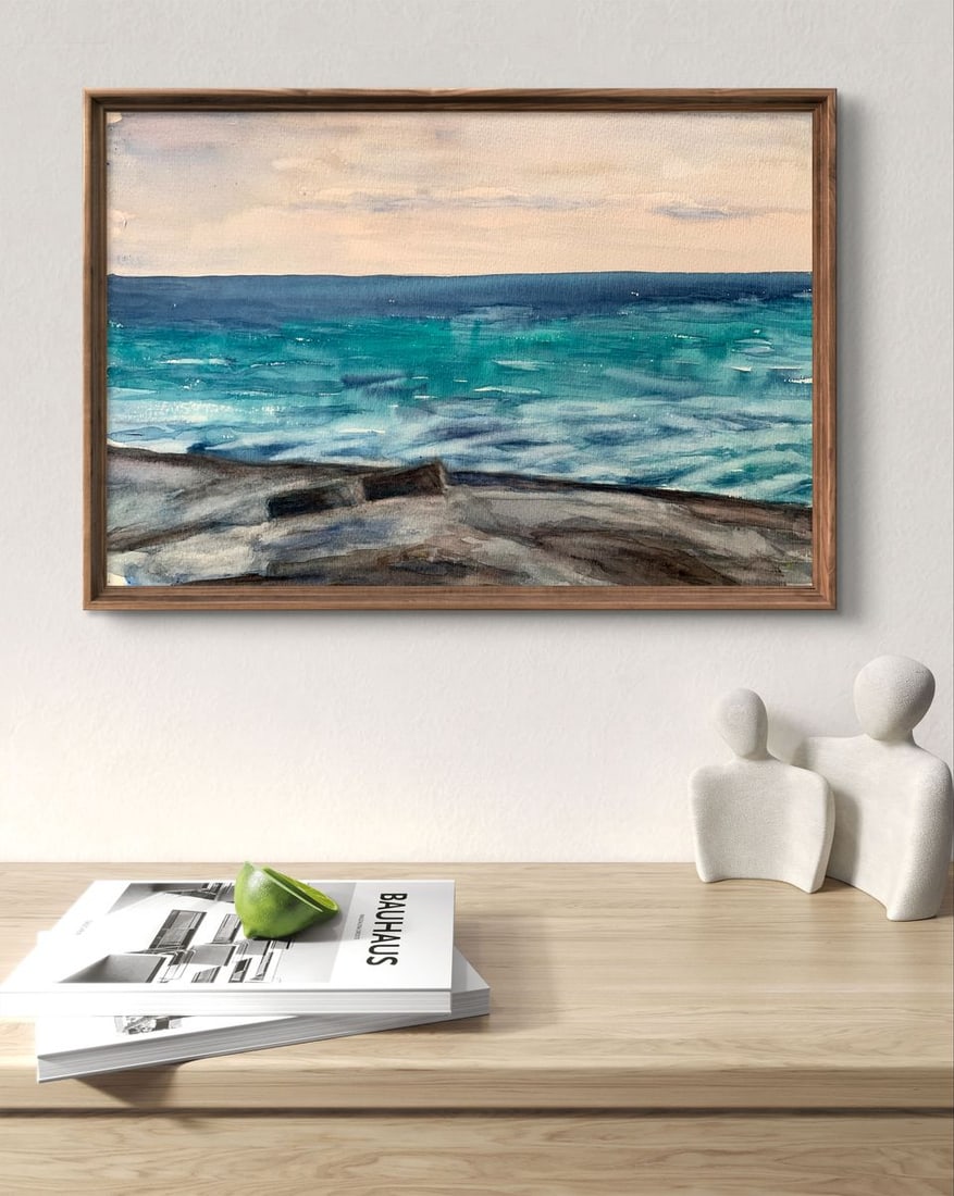 Watercolor painting Evening sea tide Unknown artist - 2