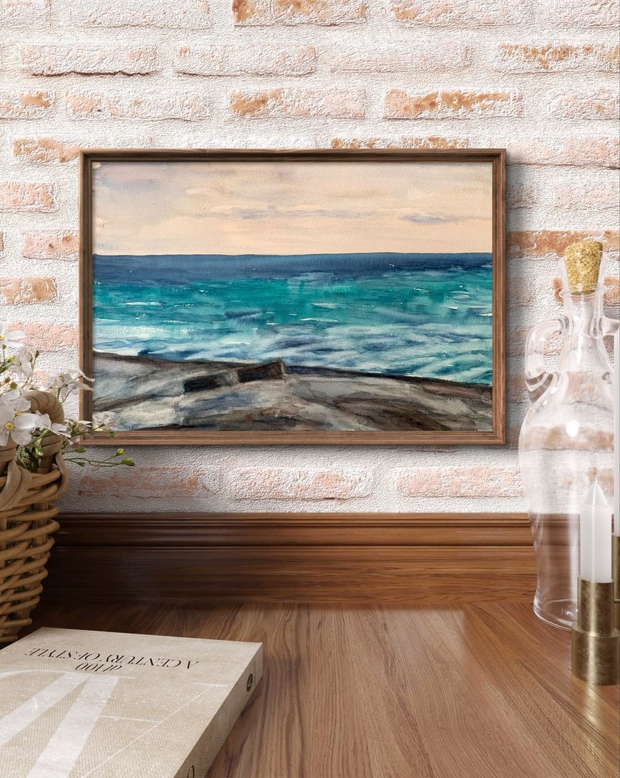 Watercolor painting Evening sea tide Unknown artist - 3