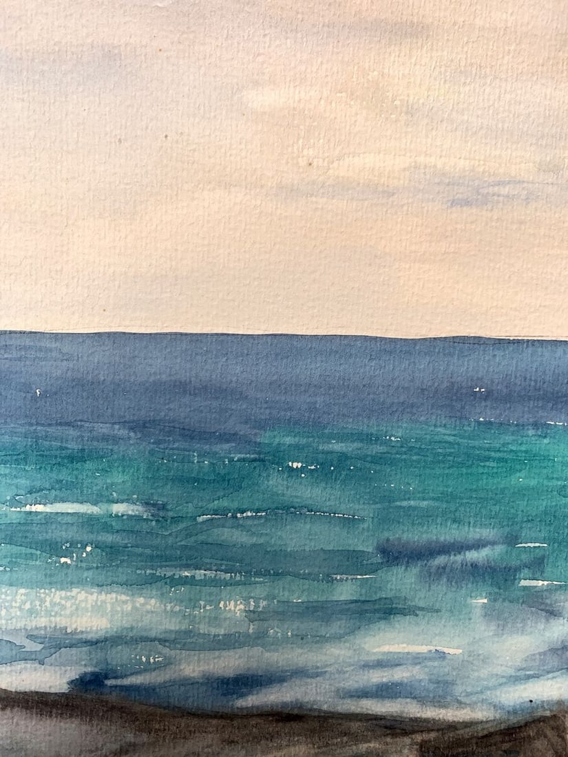 Watercolor painting Evening sea tide Unknown artist - 4