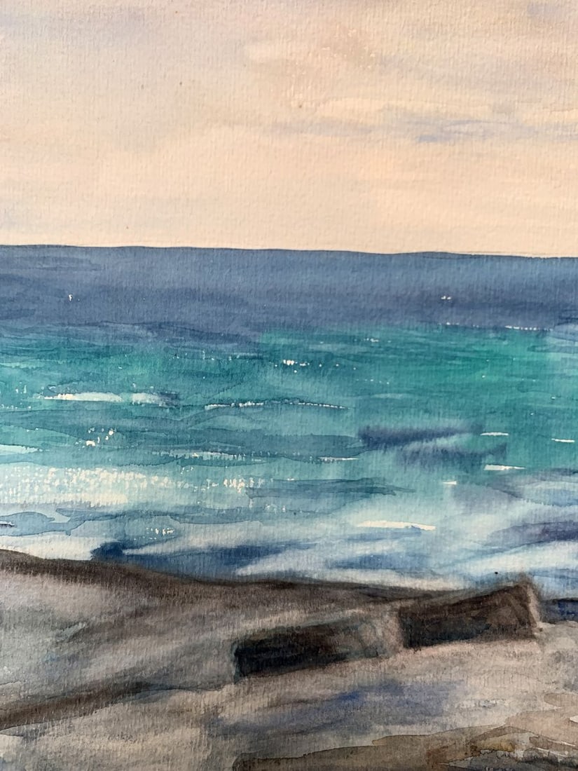 Watercolor painting Evening sea tide Unknown artist - 5