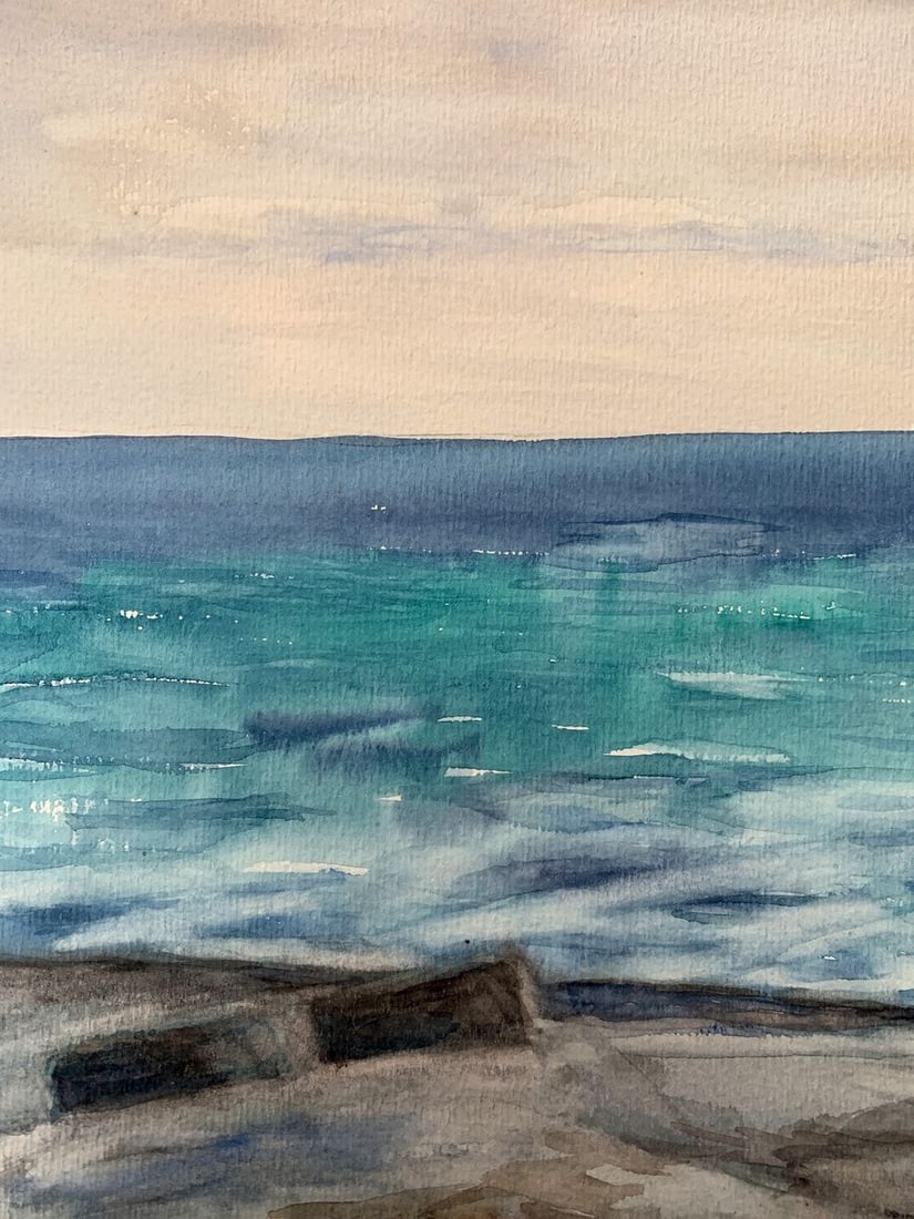 Watercolor painting Evening sea tide Unknown artist - 6