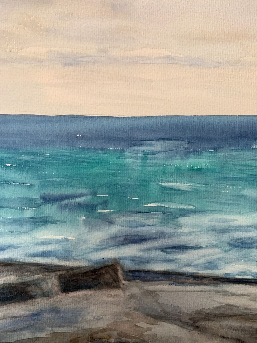 Watercolor painting Evening sea tide Unknown artist - 7