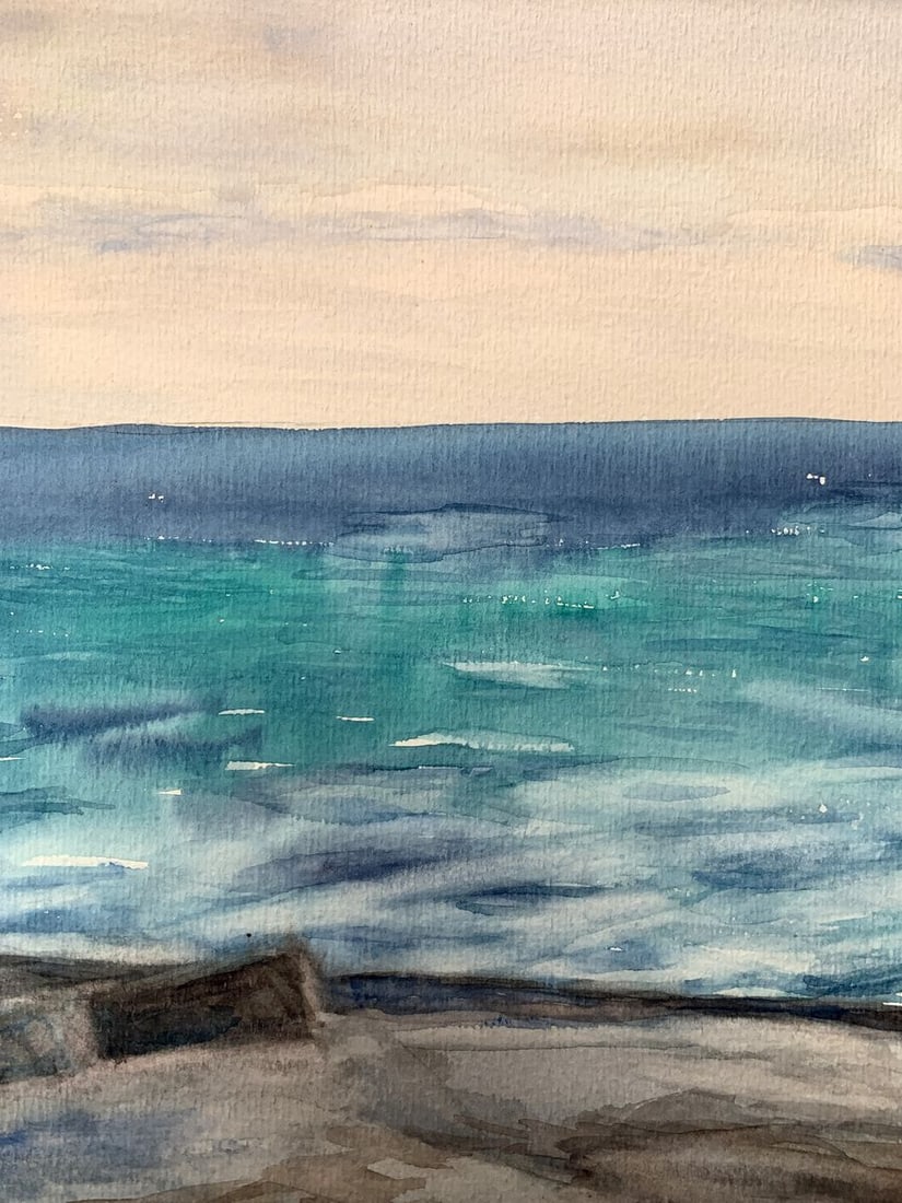 Watercolor painting Evening sea tide Unknown artist - 8