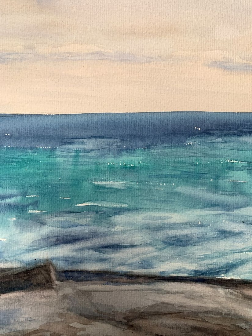 Watercolor painting Evening sea tide Unknown artist - 9
