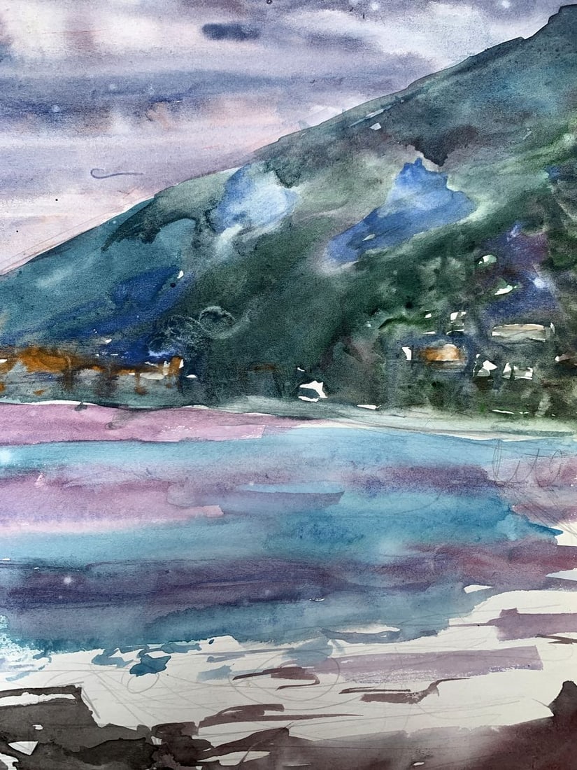 Watercolor painting The sun behind the clouds Unknown artist - 10