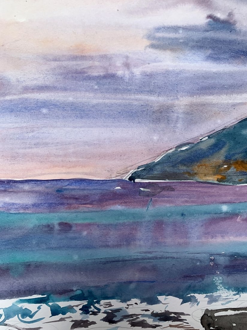 Watercolor painting The sun behind the clouds Unknown artist - 4