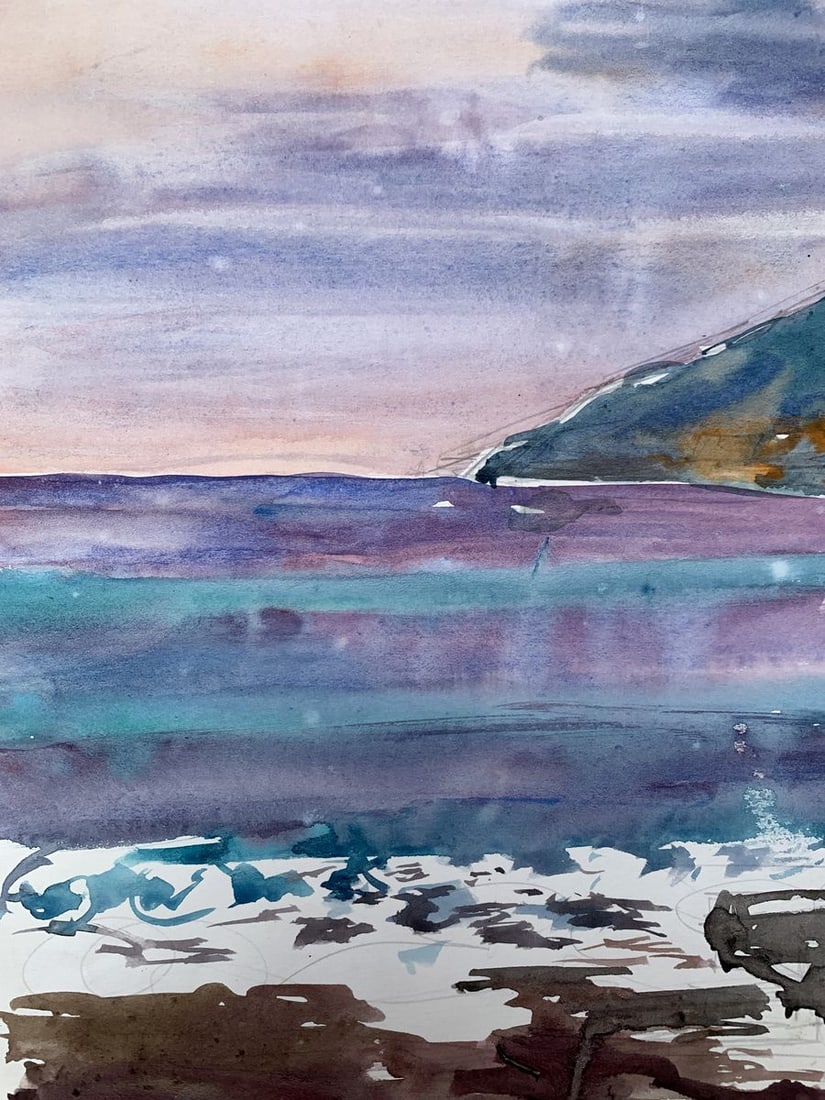 Watercolor painting The sun behind the clouds Unknown artist - 5