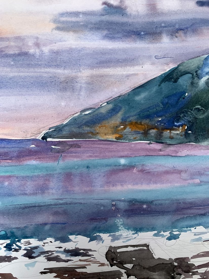 Watercolor painting The sun behind the clouds Unknown artist - 6