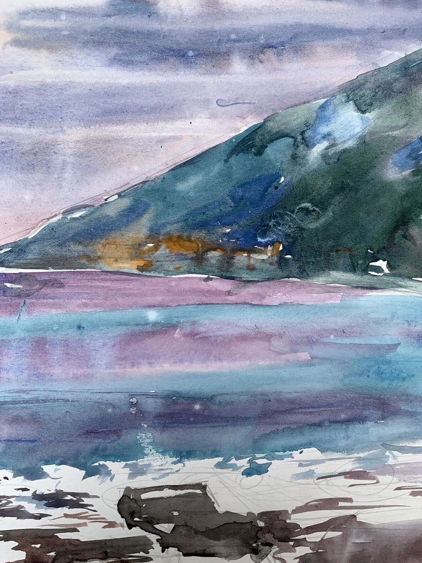 Watercolor painting The sun behind the clouds Unknown artist - 8