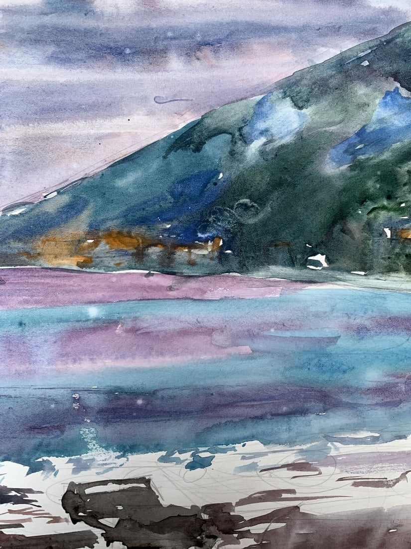Watercolor painting The sun behind the clouds Unknown artist - 9