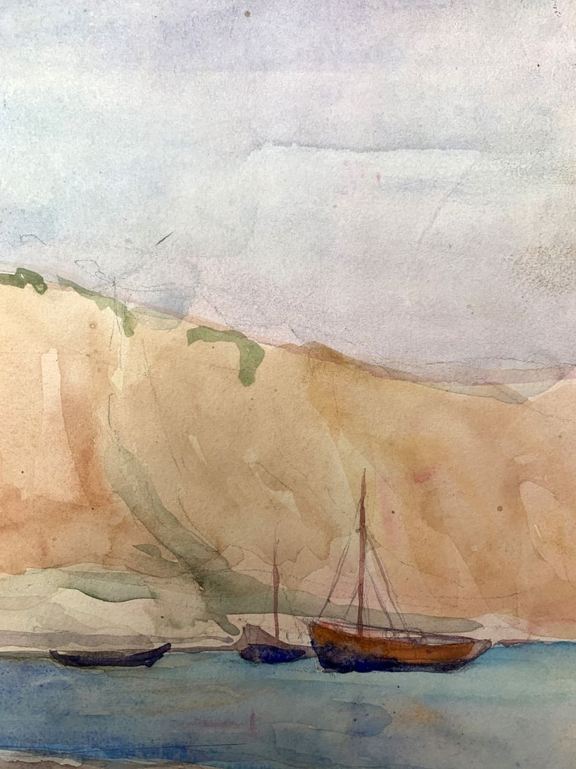 Watercolor painting Boats on the shore Unknown artist - 10