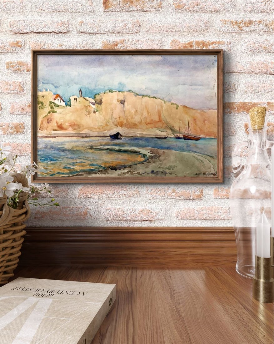 Watercolor painting Boats on the shore Unknown artist - 3
