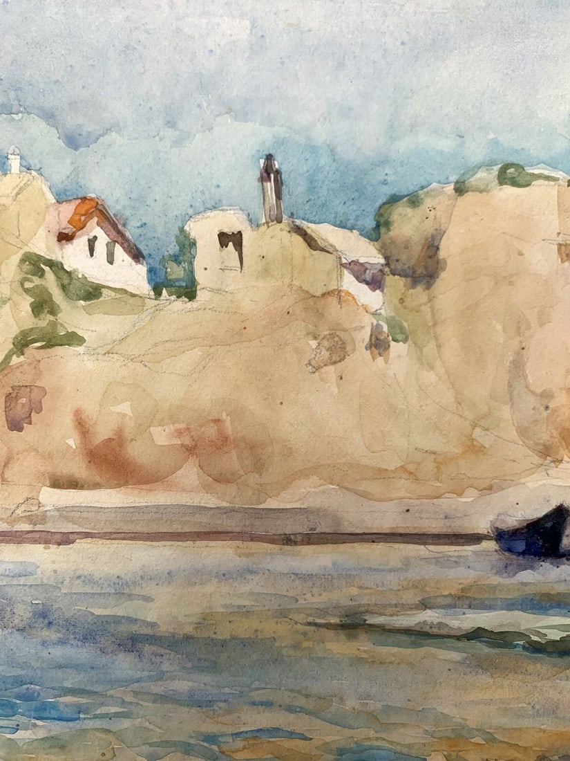 Watercolor painting Boats on the shore Unknown artist - 5