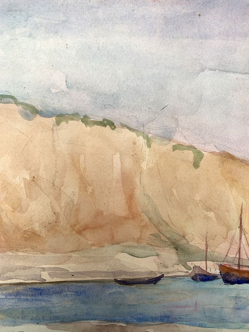 Watercolor painting Boats on the shore Unknown artist - 9