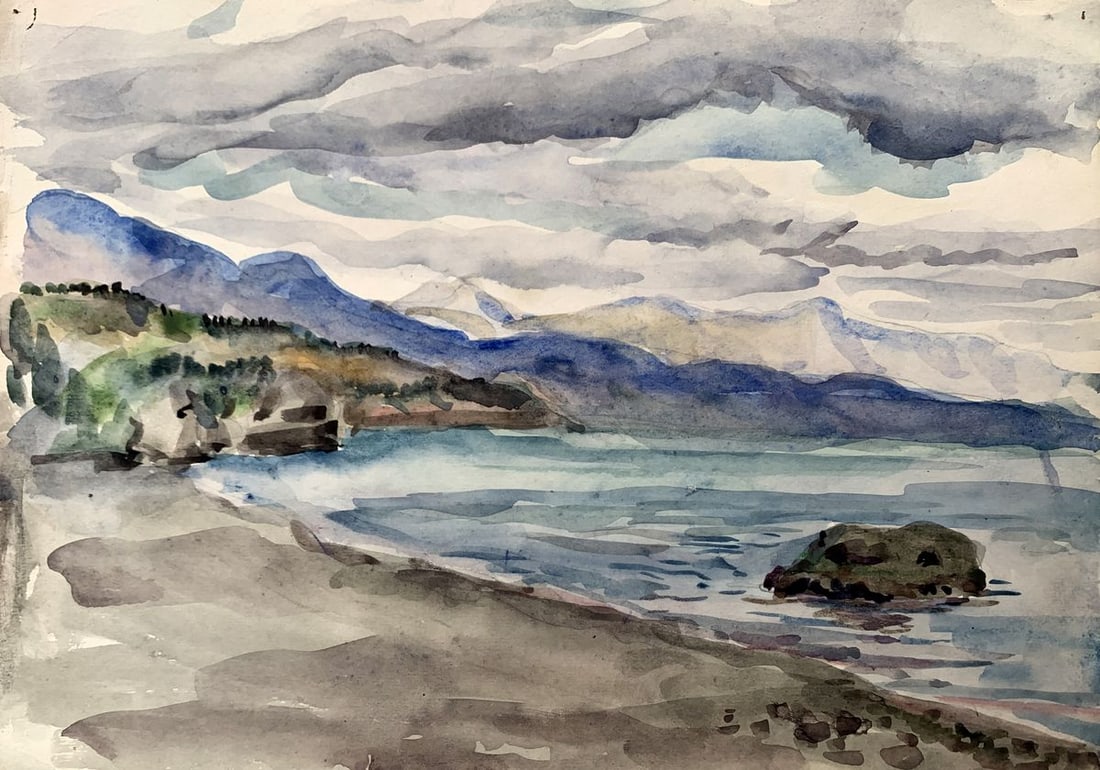 Watercolor painting Covered with clouds Unknown artist (1 of 12)