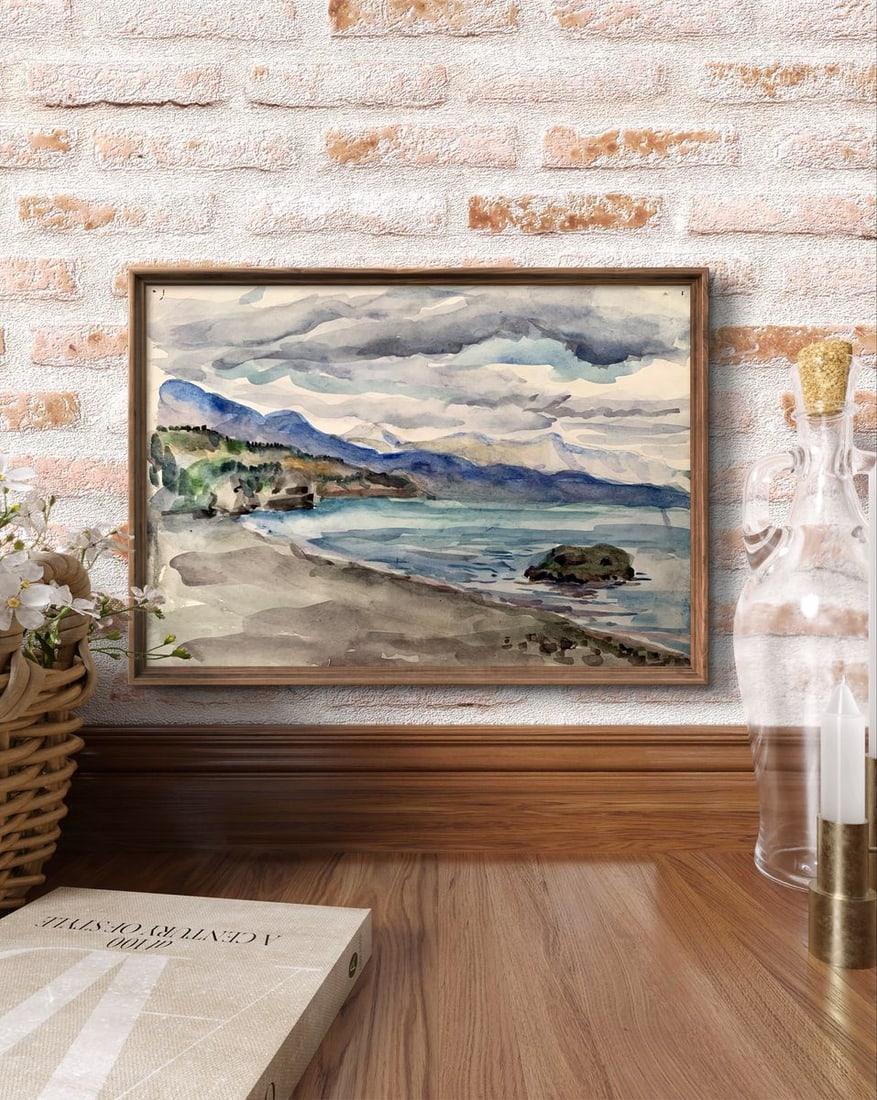 Watercolor painting Covered with clouds Unknown artist - 2