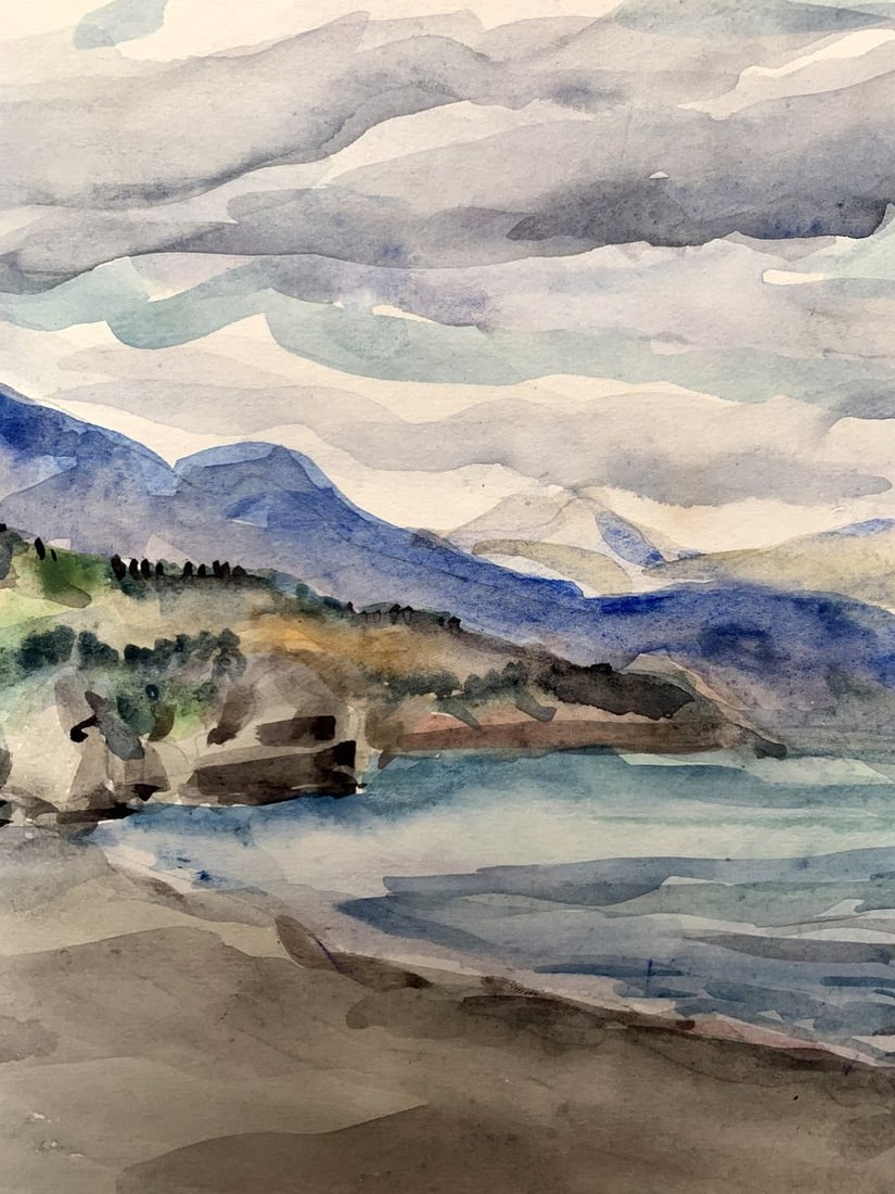 Watercolor painting Covered with clouds Unknown artist - 4