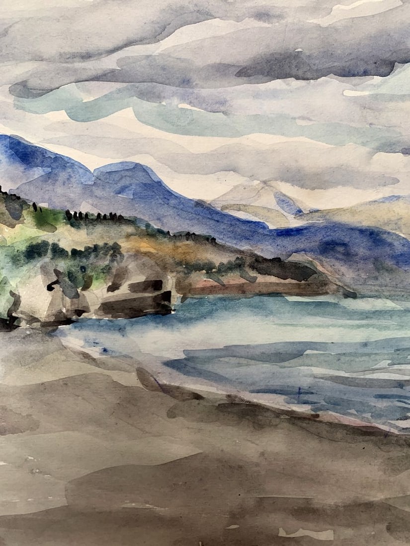 Watercolor painting Covered with clouds Unknown artist - 5