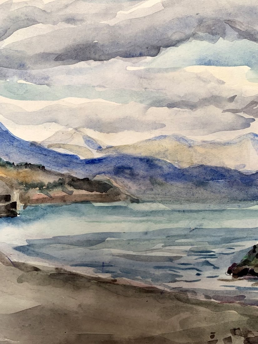 Watercolor painting Covered with clouds Unknown artist - 6