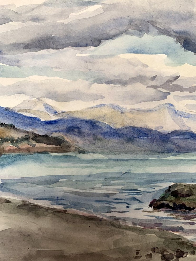 Watercolor painting Covered with clouds Unknown artist - 7