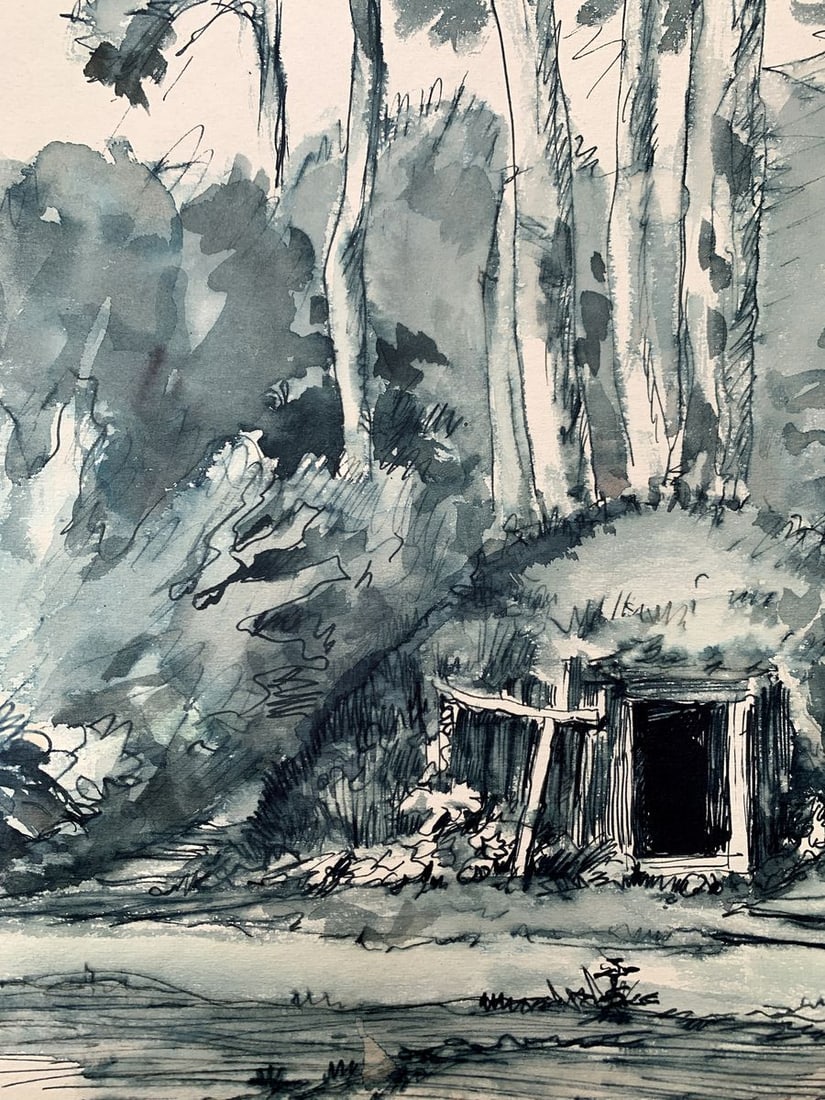 Watercolor painting The way to the dugout Unknown artist - 10