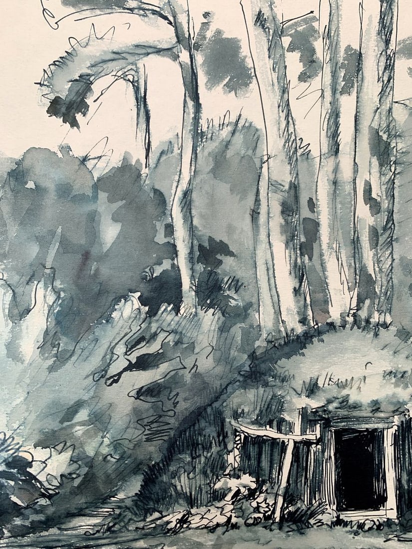 Watercolor painting The way to the dugout Unknown artist - 6