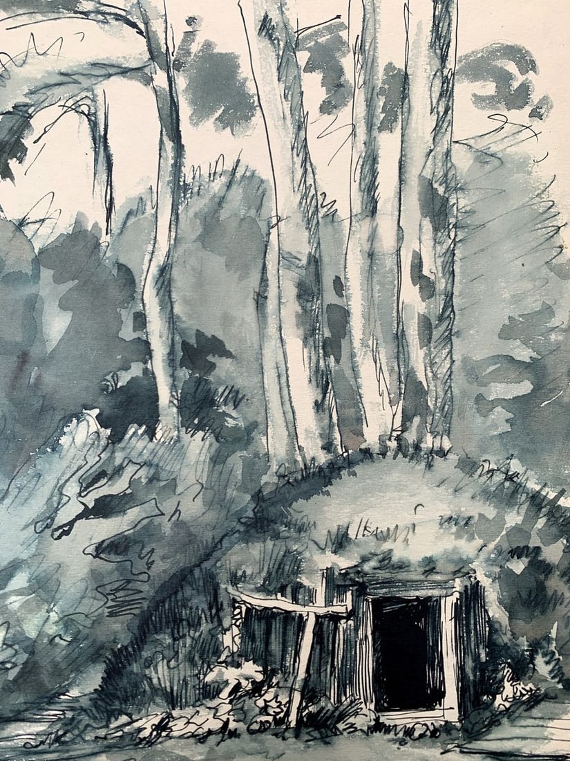 Watercolor painting The way to the dugout Unknown artist - 7
