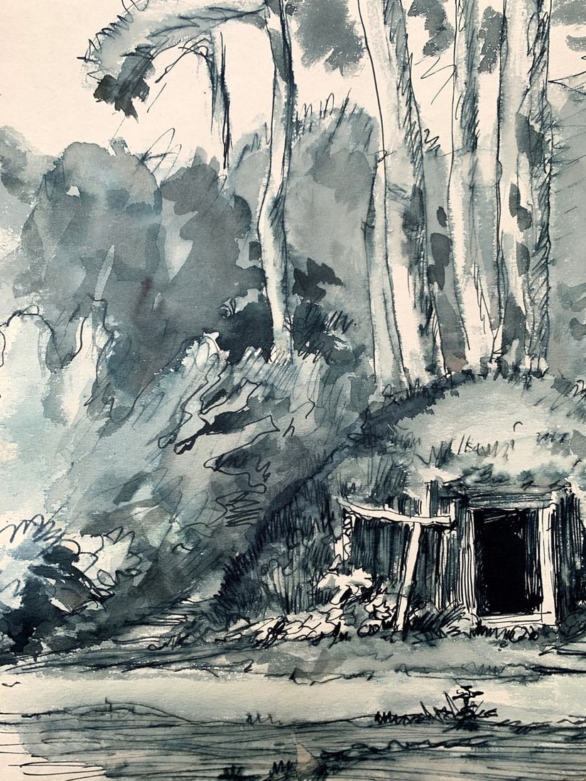 Watercolor painting The way to the dugout Unknown artist - 8