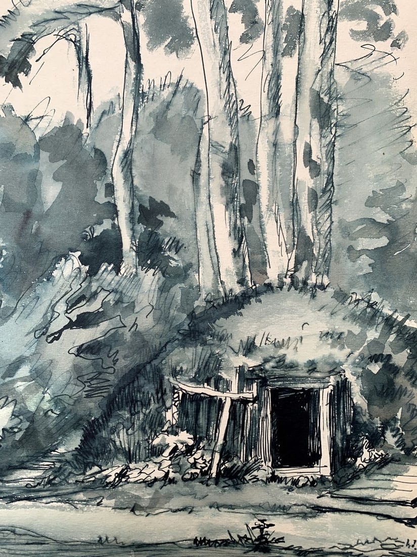 Watercolor painting The way to the dugout Unknown artist - 9