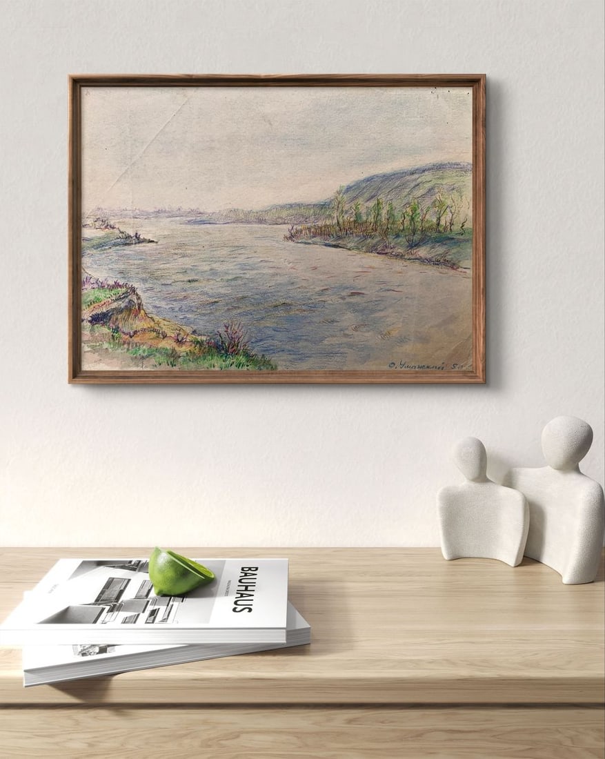 Colored pencil painting Quiet river O. Umansky - 2