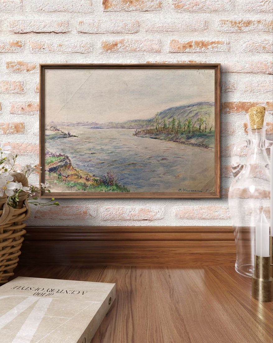 Colored pencil painting Quiet river O. Umansky - 3