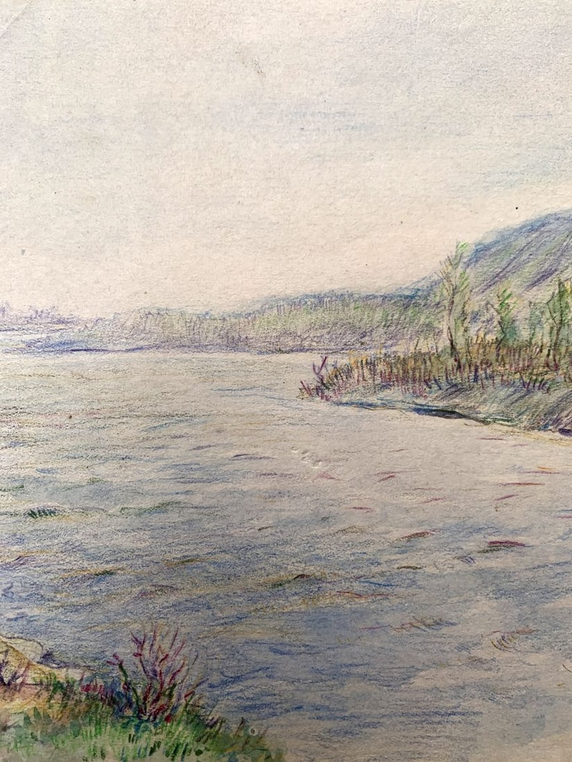 Colored pencil painting Quiet river O. Umansky - 7
