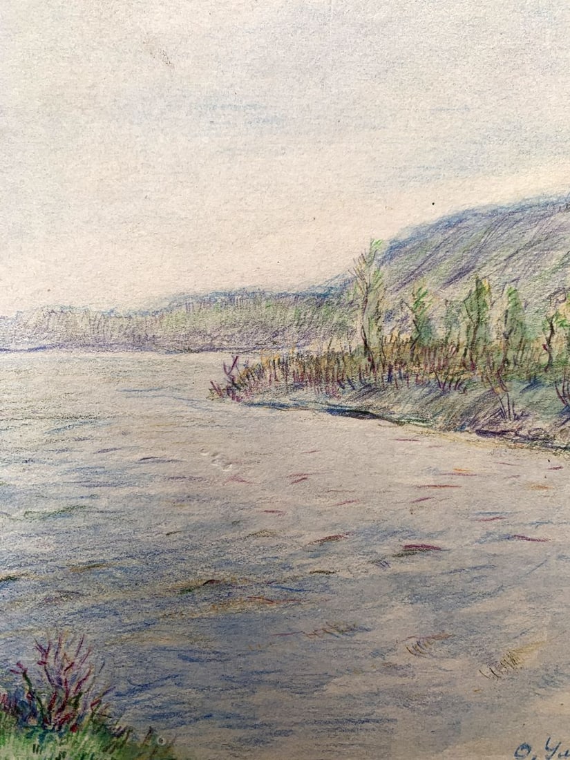 Colored pencil painting Quiet river O. Umansky - 8
