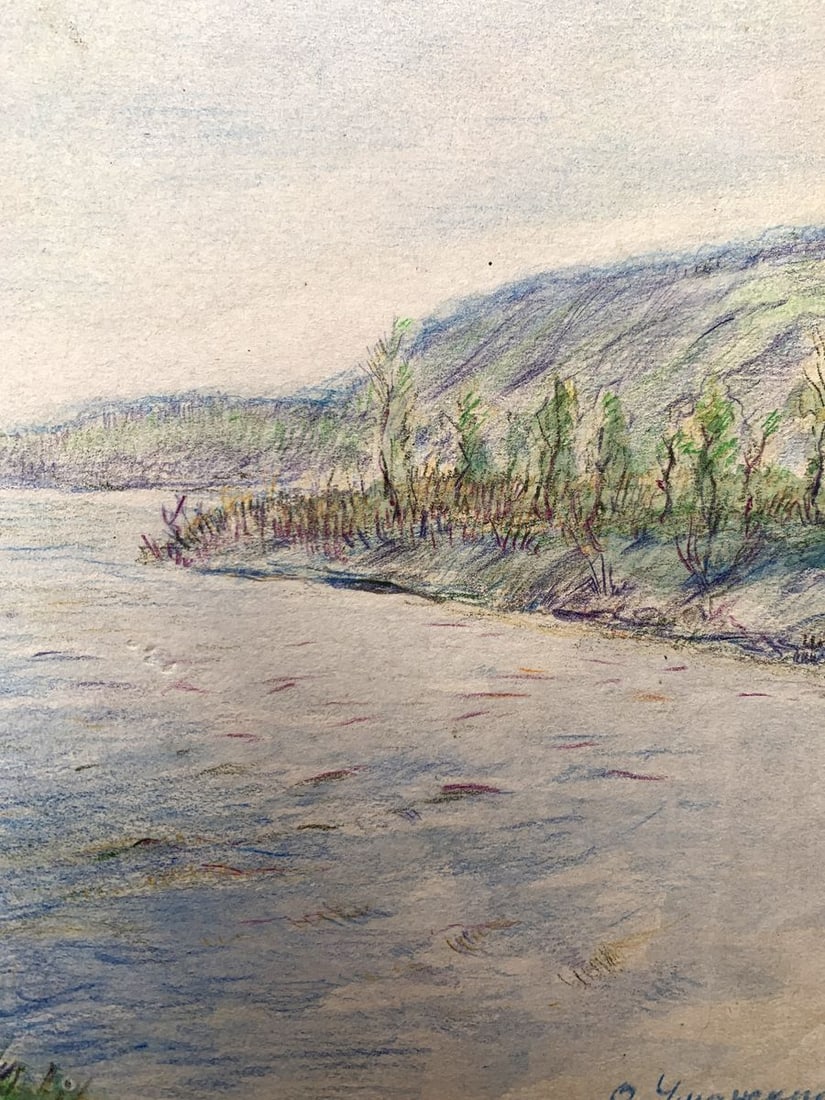 Colored pencil painting Quiet river O. Umansky - 9