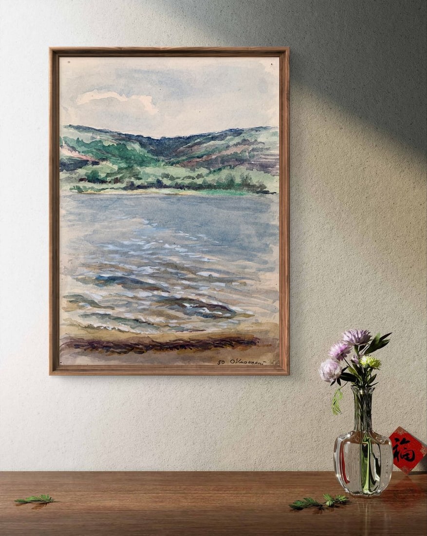 Watercolor painting On the river bank O. Umansky - 2