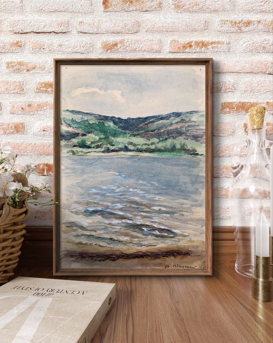 Watercolor painting On the river bank O. Umansky - 3