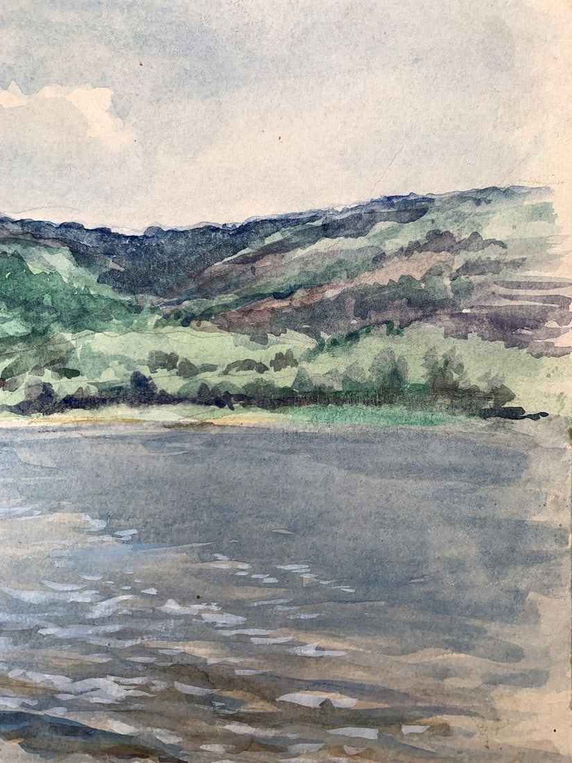 Watercolor painting On the river bank O. Umansky - 5