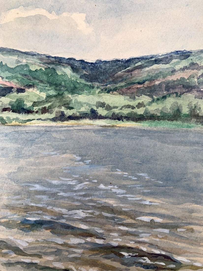 Watercolor painting On the river bank O. Umansky - 6