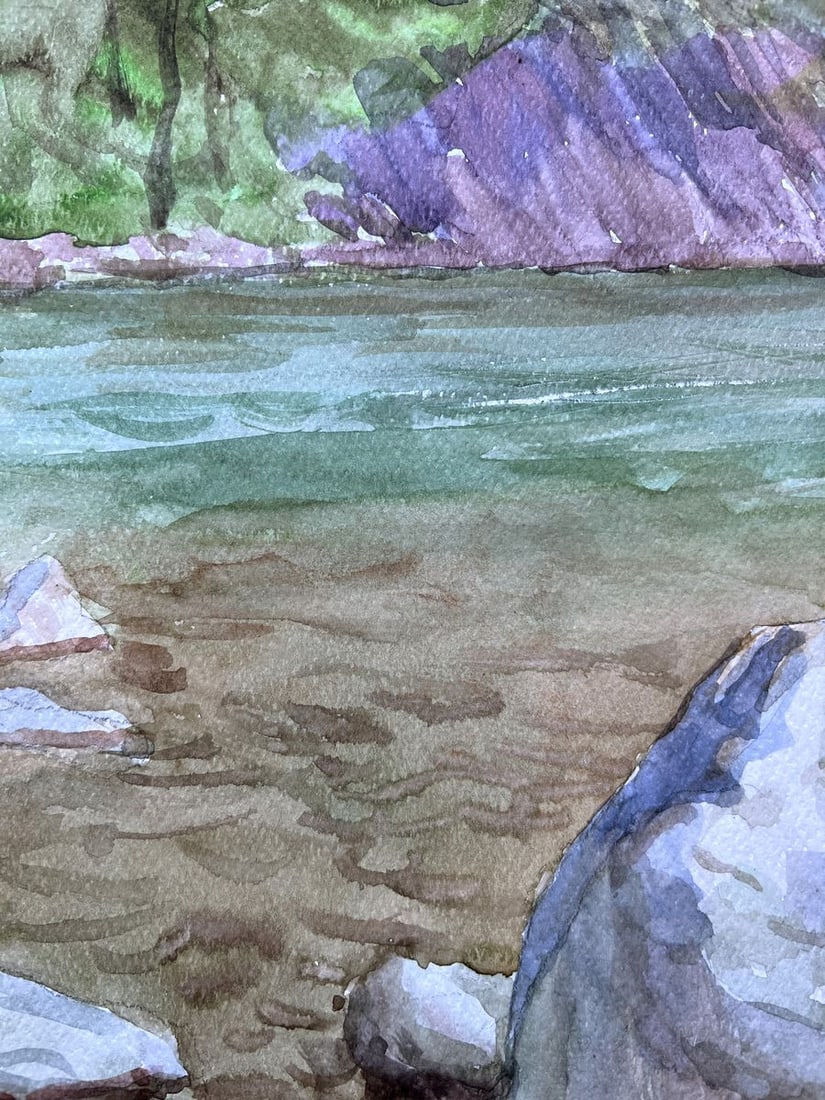 Watercolor painting Stones in the river V. Mishurovsky - 2