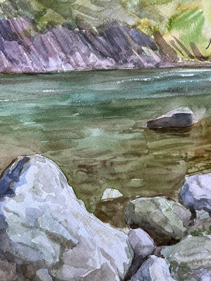 Watercolor painting Stones in the river V. Mishurovsky - 4