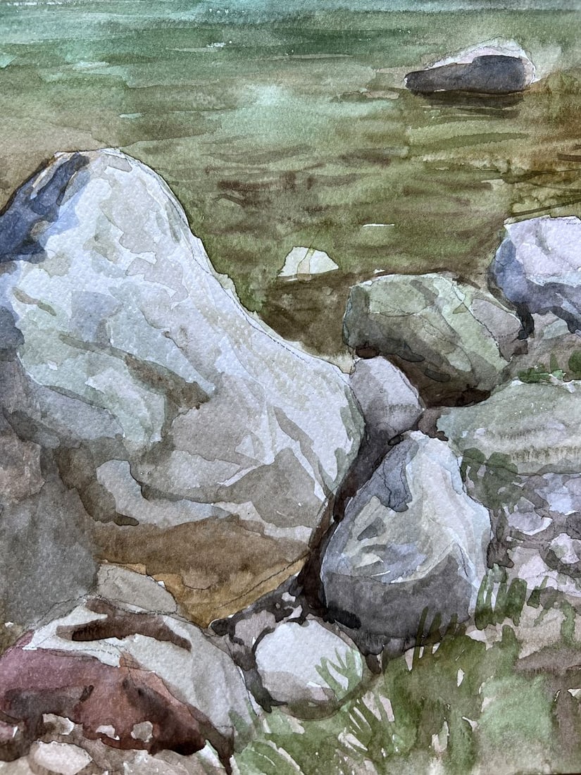 Watercolor painting Stones in the river V. Mishurovsky - 5