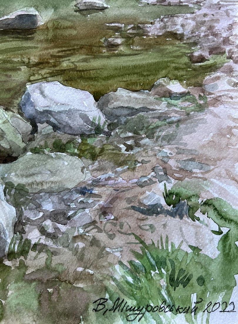 Watercolor painting Stones in the river V. Mishurovsky - 7