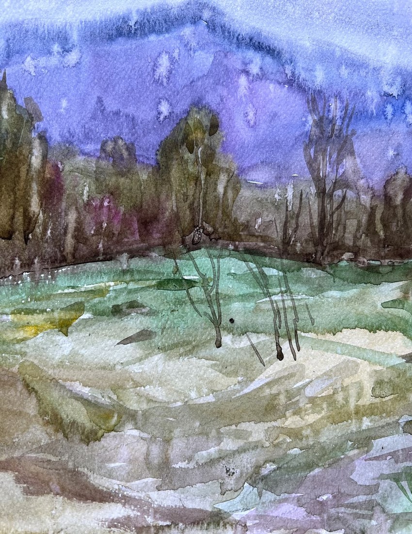 Watercolor painting Rain in the Carpathians V. Mishurovsky - 5
