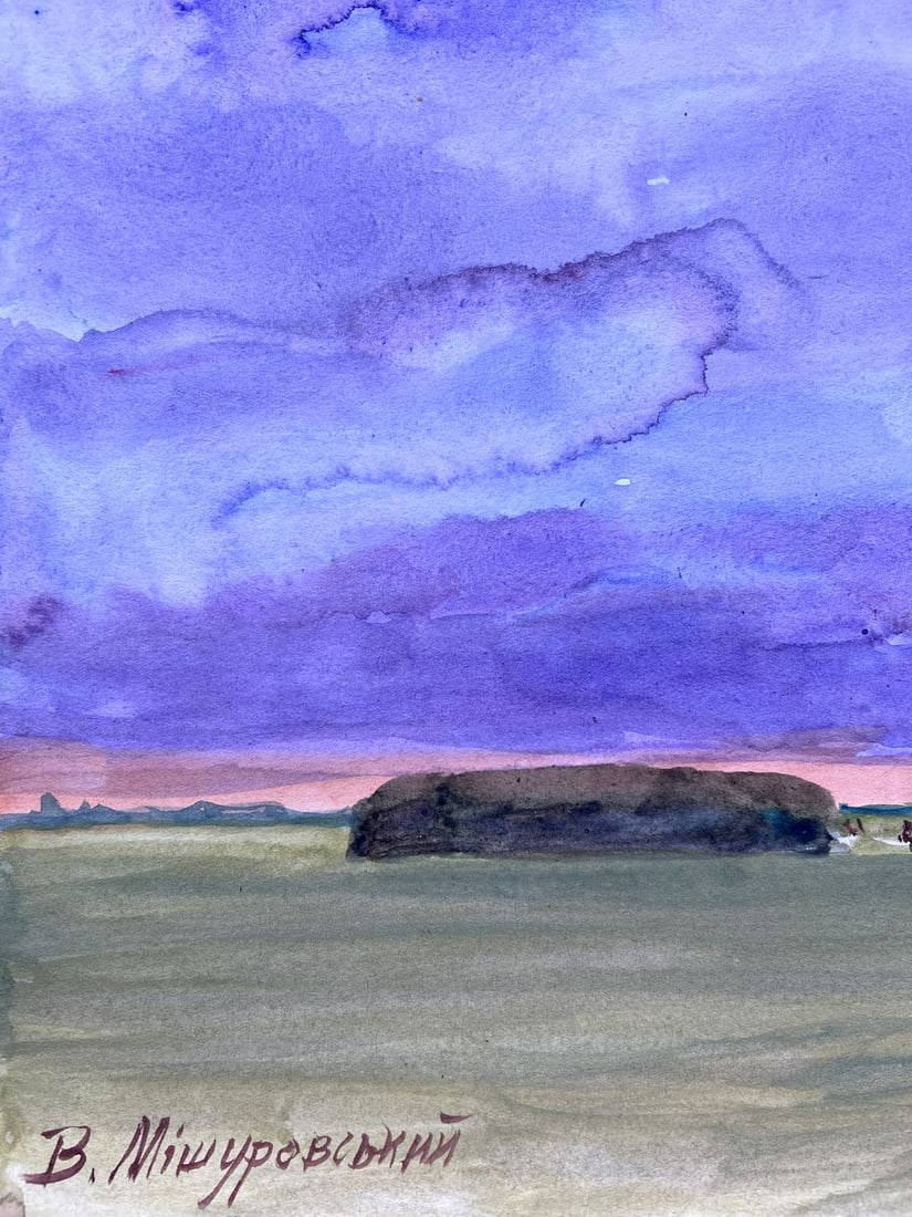 Gouache painting Evening in the meadow V. Mishurovsky - 3
