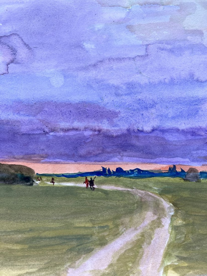 Gouache painting Evening in the meadow V. Mishurovsky - 5