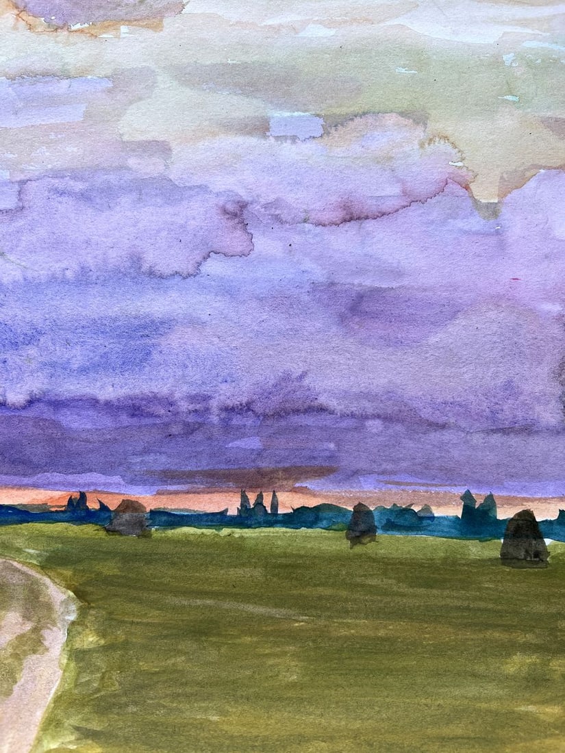 Gouache painting Evening in the meadow V. Mishurovsky - 6
